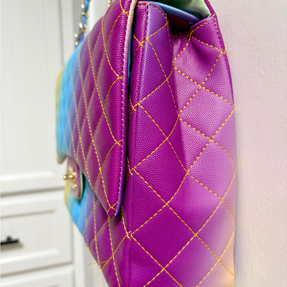 Gradient Quilted Shoulder Bag in Yellow Blue Purple - Designer Style - Picture 4 of 13